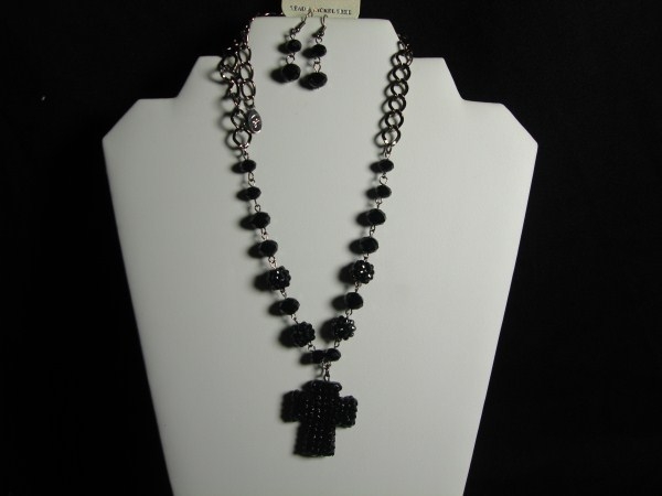 Crystal Stone Cross Necklace Set